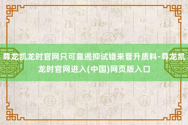 尊龙凯龙时官网只可靠遏抑试错来晋升质料-尊龙凯龙时官网进入(中国)网页版入口